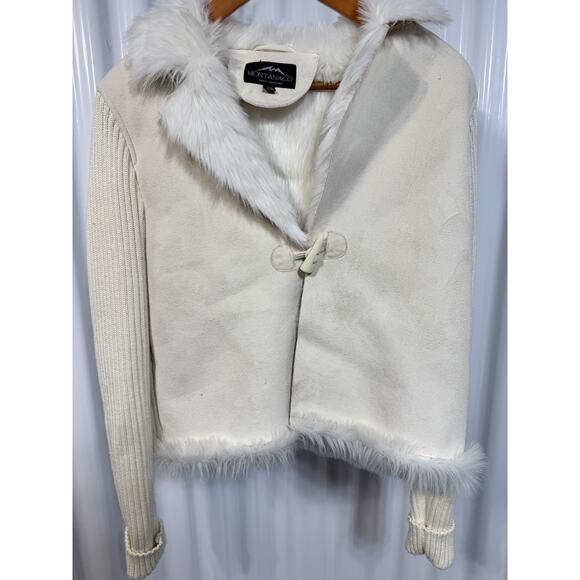 MontanaCo Womens Suede Look Faux Fur Jacket Coat Size Medium White Boho - Picture 1 of 5